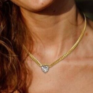 18K Gold Plated snake chain heart Necklace Zircon Stainless Steel Womens jewelry